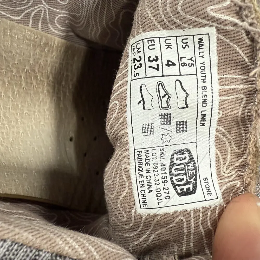 Hey Dude Wally Youth Blend Linen Shoes Stone Size US 5 / Women 6 / EU 37